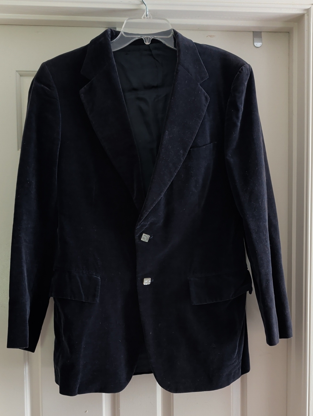 Women's Navy Blue Velvet Single-Breasted Blazer